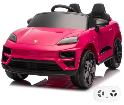 Zdjęcie produktu dla Elektryczny samochód dla dzieci Porsche Macan Turbo w pełnej wersji, dla dzieci w wieku od 1 do 6 lat – oficjalnie licencjonowany pojazd dla dzieci z kołami z tworzywa EVA, amortyzatorami i Bluetooth – samochód dla dzieci 12 V z pilotem, otwieranymi drzwiami i funkcją łagodnego ruszania – różowy