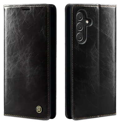 Produktbild von Handyhülle für Samsung Galaxy A14 / A14 5G Kunstleder Klapphülle Vintage Cover Hülle RFID Schutz Case Kartenfach Farbe: Schwarz