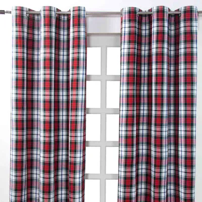Produktbild von HOMESCAPES Gardinen mit Ösen Schottenmuster MacDuff 2er Set 100% Baumwolle, 182x137 cm