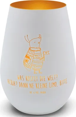Produktbild von Mr. & Mrs. Panda Teelichthalter Gold Nachtfalter Fähnchen - Weiß - Geschenk, Kerzenhalter, Laterne, Lustige Sprüche, Windlicht Glas, Küche Deko, Spruch Witzig, Lustig