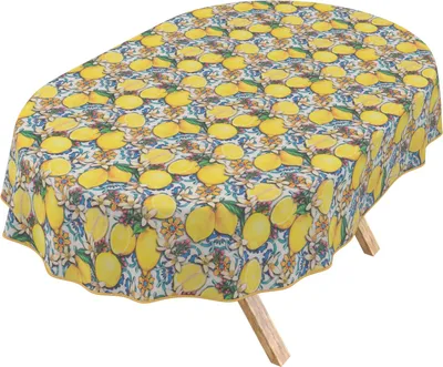 Produktbild von Tischdecke 3.0 Azulejos Zitrone Spanien Gelb Oval 240x140cm Band Wachstuch abwaschbar