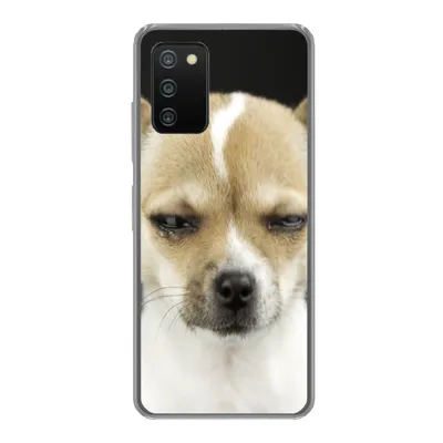 Produktbild von MuchoWow® Handyhülle Schutzhülle Hülle für Samsung Galaxy A03s Weinender Hund auf schwarzem Hintergrund Silikon Softcase Handy Hülle