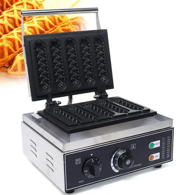Imagen del producto de Plancha para gofres - Máquina para hacer gofres - Aparato para gofres - Máquina de gofres - Máquina para hacer salchichas - Acero inoxidable - 1500W - Capacidad para 5 gofres por vez