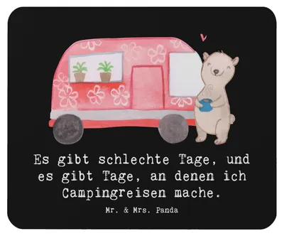 Produktbild von Mr. & Mrs. Panda Mouse Pad Bär Camper - Schwarz - Geschenk, Sport, Urlaub, Roadtrip, Zelten, notebook mauspad, pc mausunterlage, Campingplatz, Mousepad, Wohnmobil, laptop