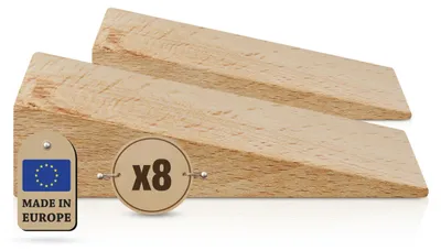 Produktbild von Holzkeil - Hartholz Montagekeil - Nivellierkeile - Holz Türstopper - 8 Stück - Abmessungen 150 x 50 x 40 mm