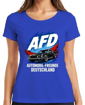 Obrázek produktu pro Tričko s potiskem "AFD Automobil Freunde Deutschland Sportwagen", sarkastický motiv, dámské, modré, velikost L