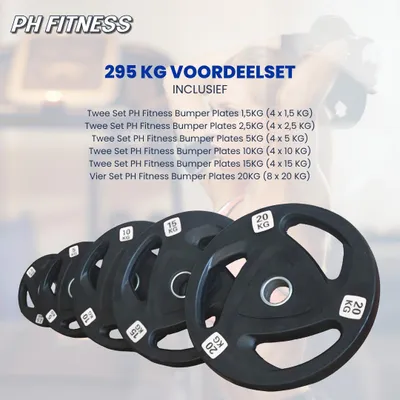 Produktbild von PH Fitness 295 kg Tri-Grip Hantelscheiben Sparset aus Gusseisen mit 50-mm-Aufnahme und ergonomischen Griffen – rutschfest, Studioqualität für Krafttraining, Powerlifting und CrossFit
