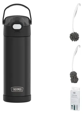 Produktbild von THERMOS FUNTAINER WATER BOTTLE 0,47 l Trinkflasche black – Vorteilsset mit Reinigungsbürste CLEAN FIX 30 cm | HAN 4115232047 | EAN 4002458535123