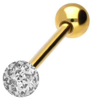 Produktbild von Zungenpiercing, Intim-Piercing Chirurgenstahl Barbell EPOXY- + CHIRURGENSTAHL-KUGEL Farbe: Gold + Kristall: Kristallklar Stablänge: 14mm