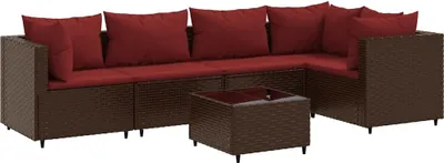 Obrázok produktu pre vidaXL 6-dielna záhradná súprava s vankúšmi Brown Poly Rattan