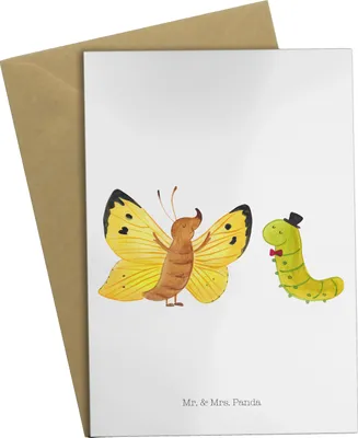 Produktbild von Mr. & Mrs. Panda Grußkarte Raupe Schmetterling - Weiß - Geschenk, Lustige Sprüche, Zitronenfalter, Hut, dankeskarten, Kokon, osterkarte, Hütchen, hochzeitskarten