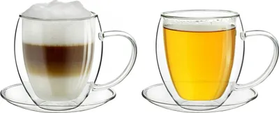 Produktbild von Creano 2er-Set Thermotasse, Extra Große doppelwandige Gläser mit Untersetzer, XXL Glastasse mit Henkel | 400ml im Geschenkkarton