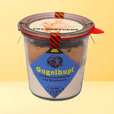 Produktbild von Gugelhupf mit Dunkler Schokolade und Blaubeeren Backmischung im Weck-Glas