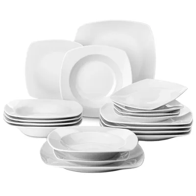 Produktbild von Keramisches Porzellan Geschirrset, Service für 6, 9,5-Zoll Essteller, 6,5-Zoll Dessertteller, 8-Zoll Suppenteller, FDA-