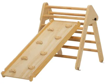 Obrázek produktu pro Lezecká konstrukce s tobogánem a žebříkem | Barva: přírodní dřevo | Rozměry: 64,5 x 147 x 63 cm