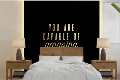 Produktbild von MuchoWow® Fototapete für Wohnzimmer oder Schlafzimmer Wandtapete Vinyl Motivtapete Zitate - Selbstvertrauen - Gold - Schwarz - 260x260 cm - Papiertapeten