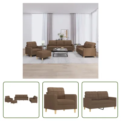 Produktbild von The Living Store 4-tlg. Sofagarnitur mit Kissen Braun Stoff