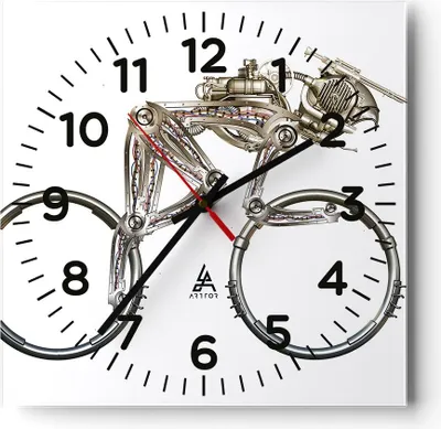 Produktbild von Wanduhr - Quadrat - Glasuhr - Fahrrad Roboter Modern - 30x30cm - Schleichendes Uhrwerk - Lautlos - zum Aufhängen bereit - Dekoration Modern - Wanddekoration aus Glas - C4AC30x30-4194