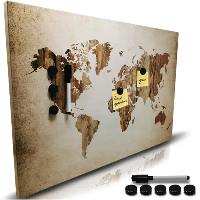 Immagine prodotto di Lavagna Magnetica Cartina Vintage 60 x 40 cm 1 Pennarello Cancellabile 5 Magneti