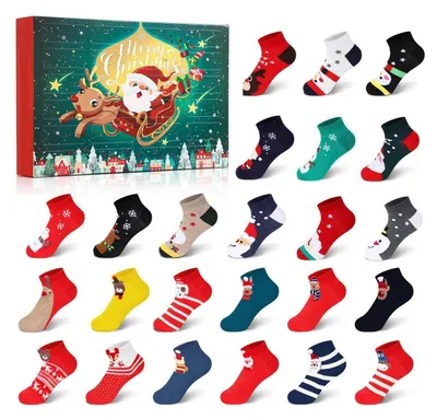Produktbild von Adventskalender Socken 24 Paar Damen Baumwolle Weihnachtsmotiv Geschenkset