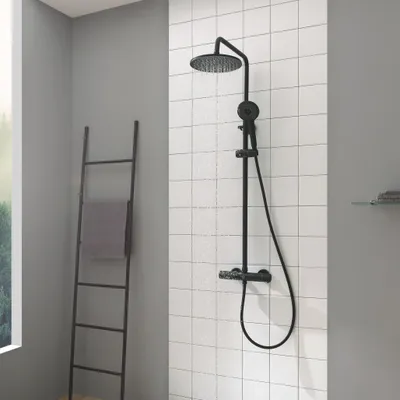 Produktbild von CECIPA Thermostat Duschsystem Schwarz, Rundduschsäule, höhenverstellbares Regenduschset
