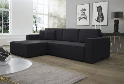 Produktbild von Ecksofa Schlafsofa Sofa CONOR Kunstleder Schwarz Ottomane Links