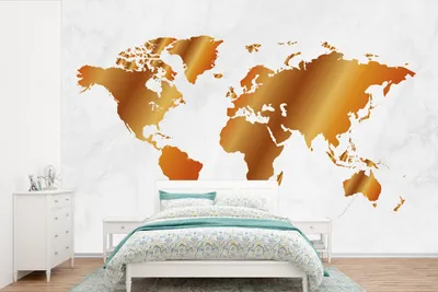 Produktbild von MuchoWow® Fototapete für Wohnzimmer oder Schlafzimmer Wandtapete Vinyl Motivtapete Weltkarte - Marmor - Gold - 525x350 cm - Das Hintergrundbild