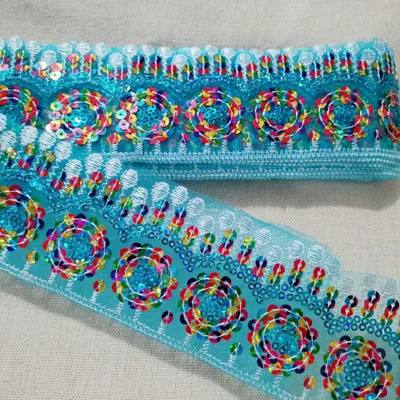Paillettenkant 9 m, geborduurt, 5,5 cm breit, Seeblau