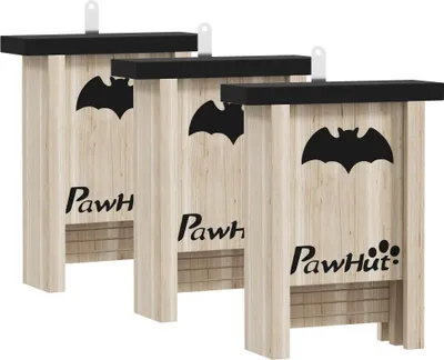 Image de Gîtes à chauves-souris - D51-470V00Nd - Lot de 3 - Pour l'extérieur Jardin & Cour - Facile à accrocher - Taille 18×6×22,5 cm - Bois - Kaki foncé