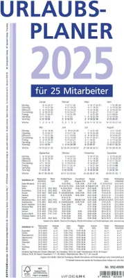 Produktbild von Urlaubsplaner 2025 100x29,7 - 16 Monate- Wandplaner - gefalzt - für 25 Personen - 992-0000