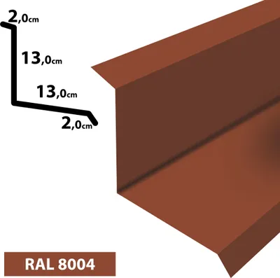 Produktbild von 1m Wandanschluss Wandblech I Dachblech pulverbeschichtetes 0,5 Zuschnitt 300mm (20x130x130x20) RAL-8004 Ziegelrot