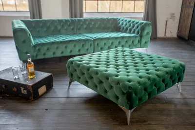 Produktbild von KAWOLA Hocker NARLA Chesterfield Velvet grün 110x110cm