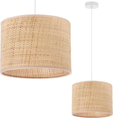 Immagine prodotto di Lampada A Sospensione In Rattan Bianco 1 Paralume Piatto In Rattan 20 Cm