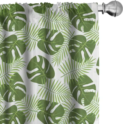 Produktbild von ABAKUHAUS Grün und Weiß Vorhänge, Gardinen, Palmblätter und Monsteras Tropische Pflanzen Themen Monochrome Hawaii Natur, 2 Stück 75 x 225 cm, Grün Hellgrün