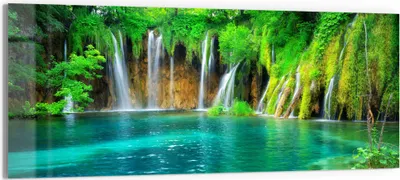 Produktbild von DEQORI Glasbild Echtglas 150x60 cm 'Wasserfälle in Kroatien' Wandbild Bild modern Deko