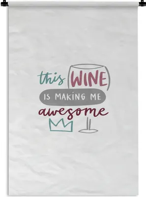 Produktbild von MuchoWow® Wandteppich Wandbehang Zitat "Dieser Wein macht mich geil" vor weißem Hintergrund 90x135 cm Tapisserie Dekoration Wandtuch - Baumwolle - Wandskulptur