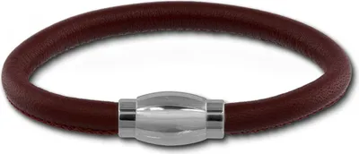 Image de SilberDream bracelet cuir acier inoxydable bijoux de bras rouge foncé unie 20cm LAB0920