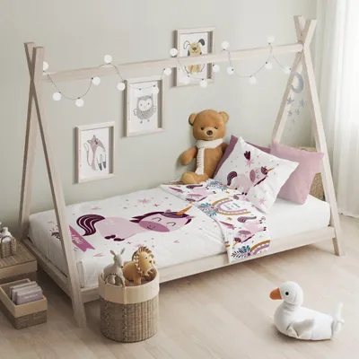 Produktbild von Kinderbettwäsche Einhorn bedruckt Garnitur 100x135 cm + 40x60 cm - Einhorn