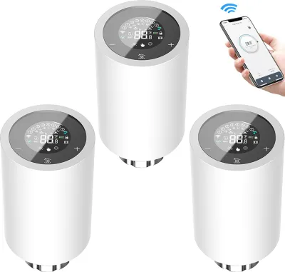 Produktbild von 3X Smart Heizkörperthermostate Thermostatventil Heizkoerperventil APP-Steuerung Kompatibel mit Alexa Google Assistant Kindersicherung Thermostat Heizung LED-Anzeige,Weiß