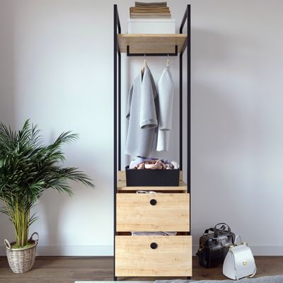 Skye Decor, Rüşen- Rüşen Gardırop Tekli iki Çekmeceli L611LCV, eichenfarbig, Kleiderschränke, 180x50x40 cm, 100% Melaminbeschichtete Partikelplatte