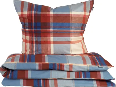 Produktbild von Schiesser Bettwäscheset Solange | 2-teilig | Kariert | Feinbiber | 100% Baumwolle | Reißverschluss | 135x200cm + 80x80cm | Orange-Blau