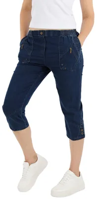 Productafbeelding van Dames jeans, slim fit, korte broek (3/4), jeansbroek, capribroek, maat: 46, kleur: donkerblauw