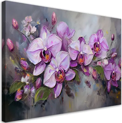 Produktbild von Leinwandbild Orchidee Lila Blumenarrangement 100x70 Feeby Violett bild für die wand bereit zum aufhängen