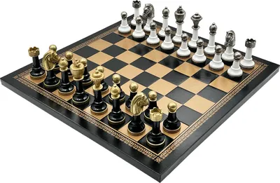 Produktbild von Italienische Schachfiguren Klassisch Metall/Buche + Schachbrett Gold/Schwarz 33