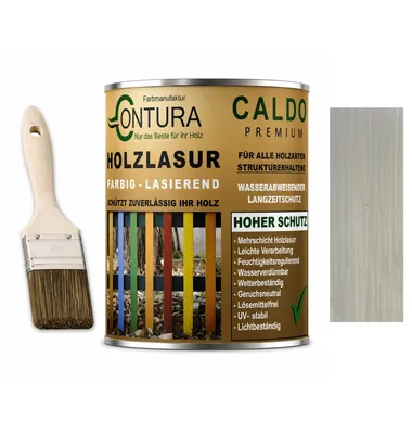 Produktbild von Contura Holzlasur Langzeitschutz Lasur + Pinsel Holz Außen Dauerschutzlasur Holzfarbe - 750ml. + Pinsel / Kieselgrau - 10.52
