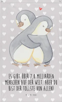 Produktbild von Mr. & Mrs. Panda Wandteppich Pinguine Kuscheln - Grau Pastell - Geschenk, Liebesbeweis, Freund, für Freundin, Gobelin, Wandbehang, Wandbild, Frauen, Hochzeitstag