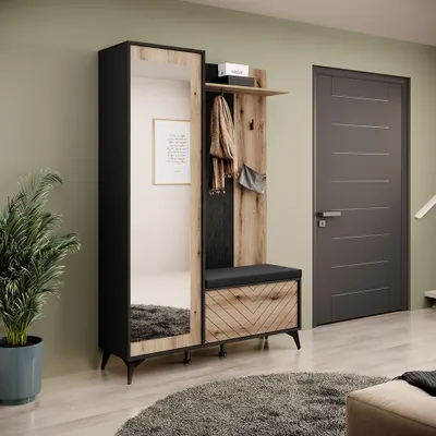 Produktbild von Garderobe mit Sitzbank inklusive Polster schwarz, Eiche DALE-160