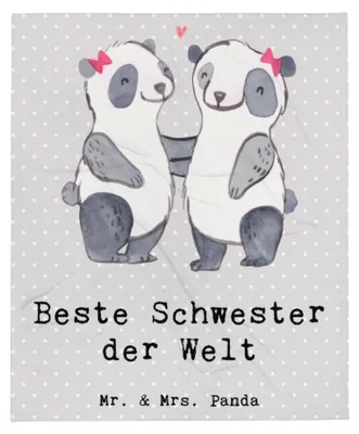 Produktbild von Mr. & Mrs. Panda Kuscheldecke Panda Beste Schwester der Welt - Grau Pastell - Geschenk, Tagesdecke, Familie, Decke, Bettdecke, Schlafdecke, Sofadecke, Schwesterherz