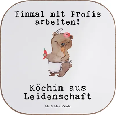 Produktbild von Mr. & Mrs. Panda Tassen Untersetzer Köchin Leidenschaft - Weiß - Geschenk, Restaurant, Lustig, Glas, Coaster, für Gläser, Spruch, gläseruntersetzer, Tischuntersetzer