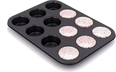 Image de Moule à 12 muffins, antiadhésif, 35 x 27 x 3 cm, en acier inoxydable, facile à nettoyer